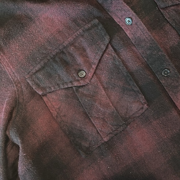 Burgundy and Black plaid flannel button down shirt - Picture 4 of 8